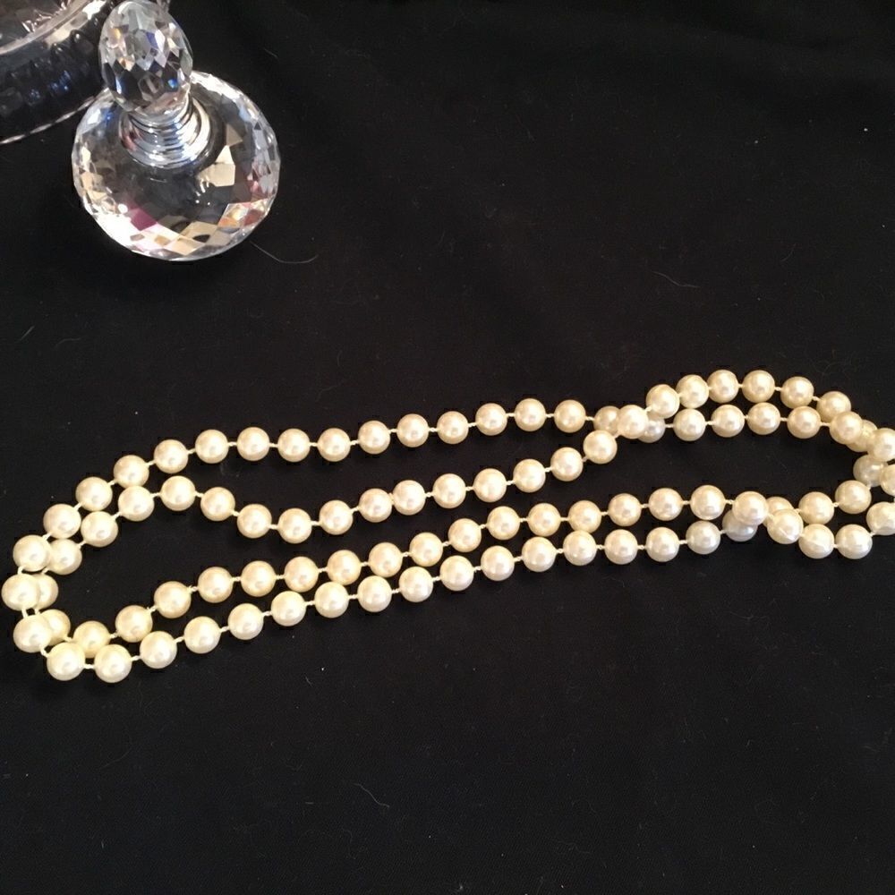 White Faux Pearl Necklace 35”
